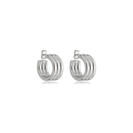 Brinco de argola liso banho em ródio branco