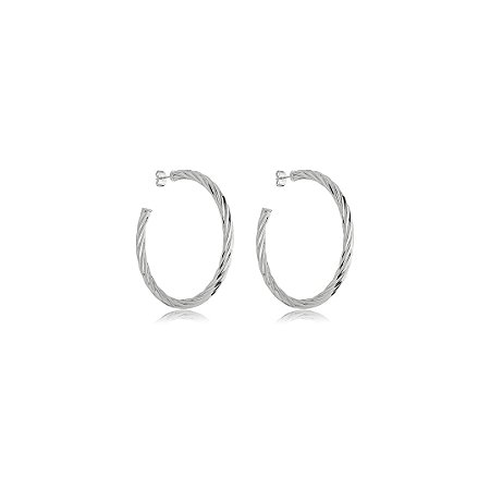 Brinco de argola liso banho em ródio branco