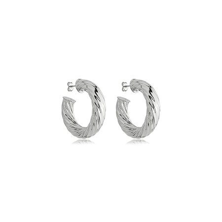 Brinco de argola liso banho em ródio branco