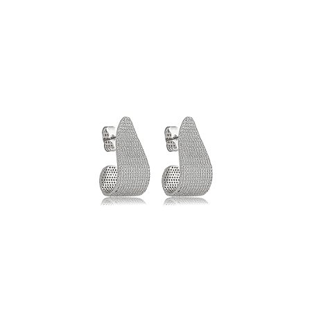 Brinco de argola cravejado de zircônia cristal banho em ródio branco