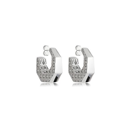 Brinco de argola cravejado de zircônia cristal banho em ródio branco