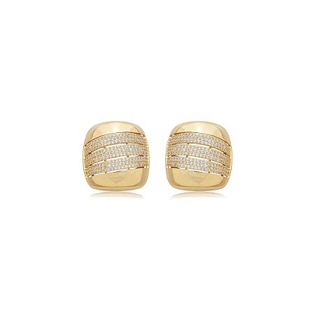 Brinco cravejado de zircônia cristal banho em ouro 18k