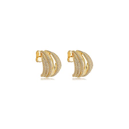 Brinco cravejado de zircônia cristal banho em ouro 18k