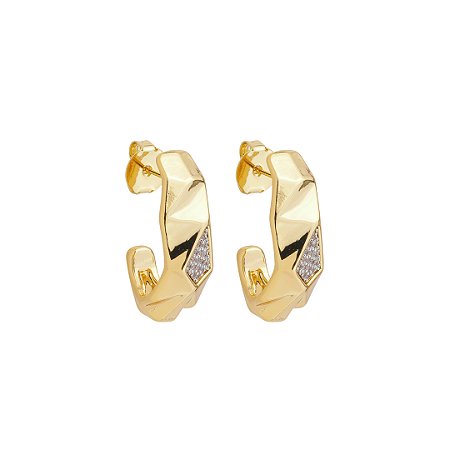 Brinco de argola cravejado de zircônia cristal banho em ouro 18k