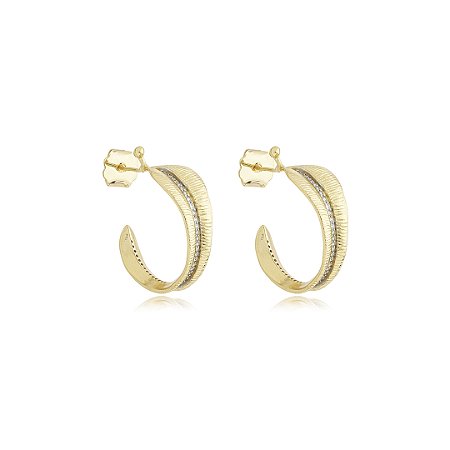 Brinco de argola cravejado de zircônia cristal banho em ouro 18k