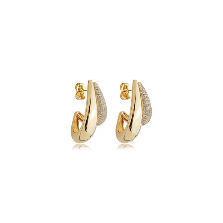 Brinco de argola cravejado de zircônia cristal banho em ouro 18k