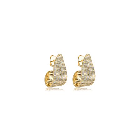 Brinco de argola cravejado de zircônia cristal banho em ouro 18k