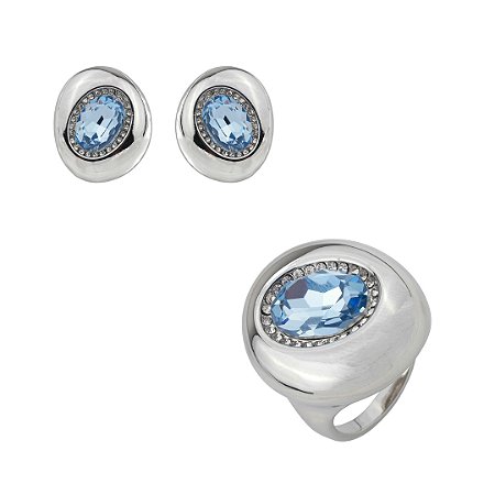 Conjunto de brinco e anel cravejado de zircônia topázio banho em ródio branco