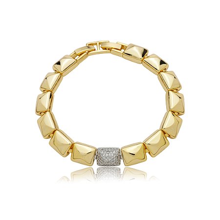 Pulseira com detalhe cravejado de zircônia cristal banho em ouro 18k