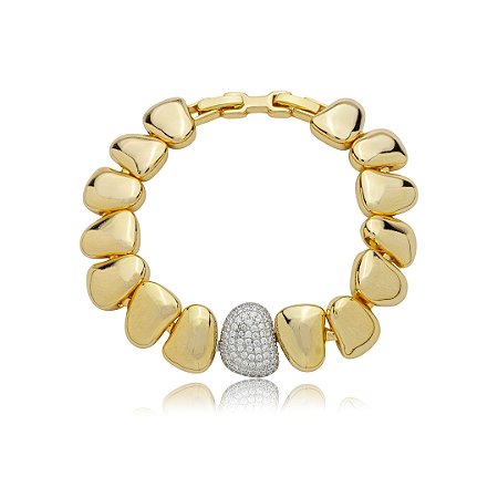 Pulseira com detalhe cravejado de zircônia cristal banho em ouro 18k