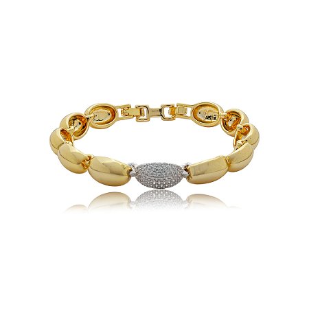 Pulseira com detalhe cravejado de zircônia cristal banho em ouro 18k
