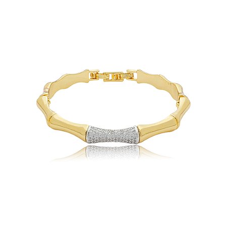 Bracelete com detalhe cravejado de zircônia cristal banho em ouro 18k