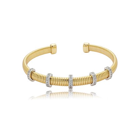 Bracelete com detalhe cravejado de zircônia cristal banho em ouro 18k