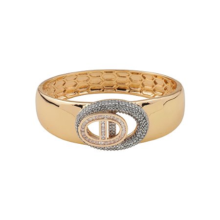 Bracelete com detalhe cravejado de zircônia cristal banho em ouro 18k