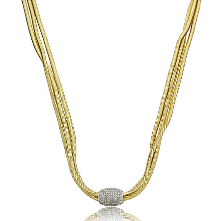 Colar trio com detalhe cravejado de zircônia banho em ouro 18k