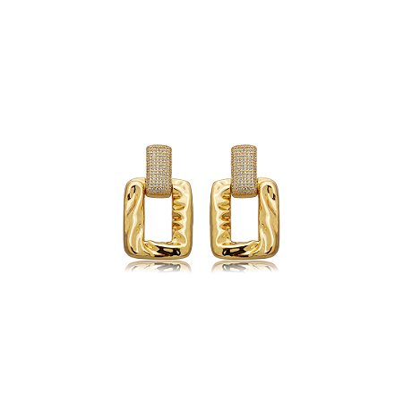 Brinco cravejado de zircônia cristal banho em ouro 18k