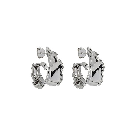 Brinco de argola liso banho em ródio branco