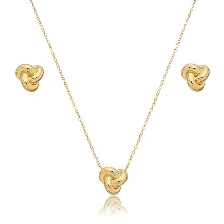 Conjunto de brinco e colar liso banho em ouro 18k