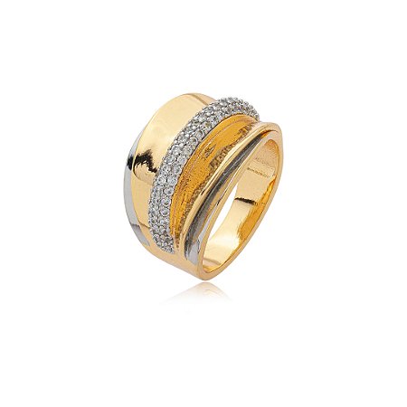 Anel cravejado de zircônia cristal banho em ouro 18k