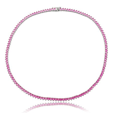 Colar de riviera cravejado de zircônia pink banho em ródio branco