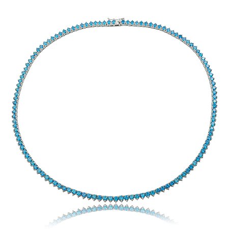 Colar de riviera cravejado de zircônia azul banho em ródio branco