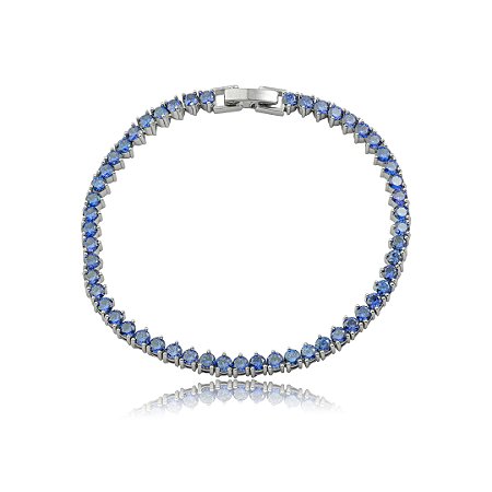 Pulseira de riviera cravejado de zircônia tanzanita banho em Ródio branco