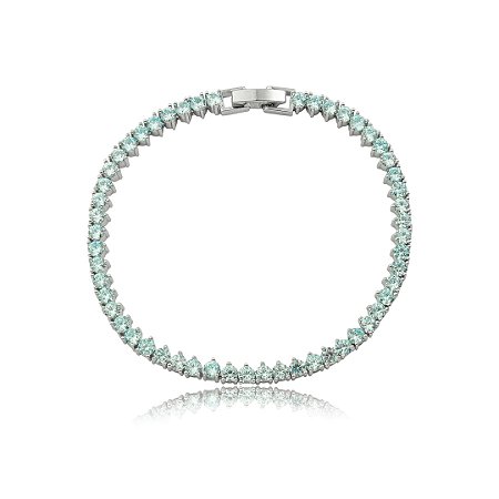 Pulseira de riviera cravejado de zircônia acqua banho em Ródio branco