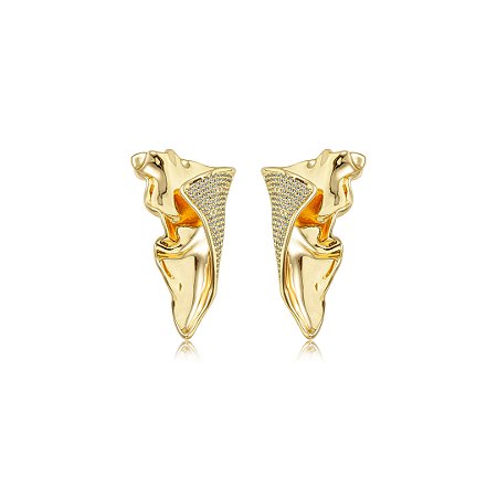 Brinco orgânico cravejado de zircônia cristal banho em ouro 18k