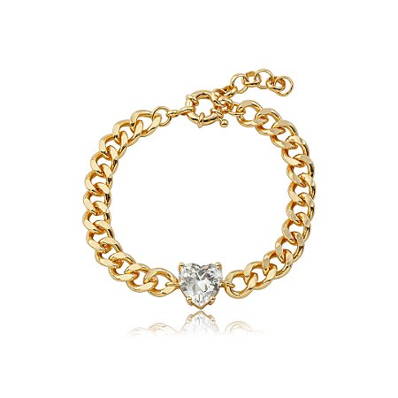 Pulseira de coração dourada lisa banho em ouro 18k