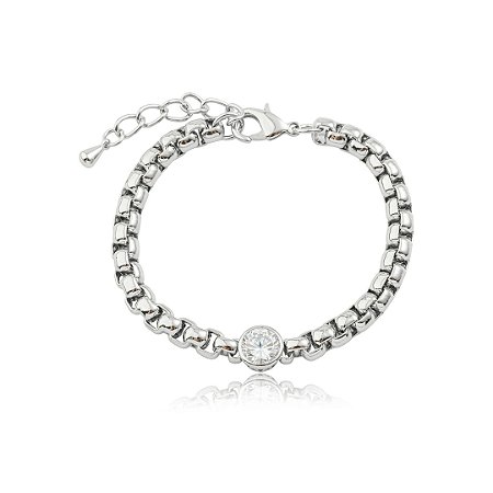 Pulseira lisa banho em ródio branco