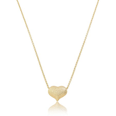 Colar com pingente de coração liso escovado banho em ouro 18k