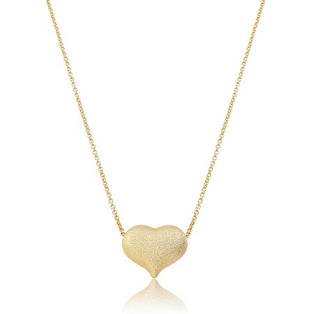 Colar com pingente de coração liso escovado banho em ouro 18k