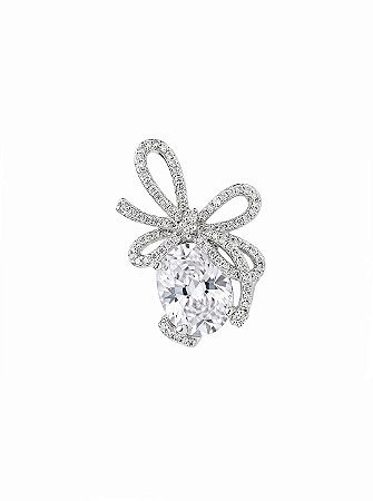 Broche laço cravejado de zircônia cristal banho em ródio branco
