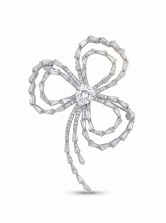 Broche laço cravejado de zircônia cristal banho em ródio branco