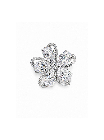 Broche flor cravejado de zircônia cristal banho em ródio branco