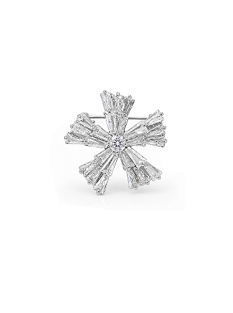 Broche flor cravejado de zircônia cristal banho em ródio branco