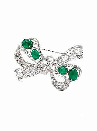 Broche laço cravejado de zircônia cristal com pedra natural banho em ródio branco