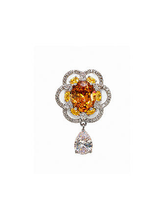 Broche flor esmaltado cravejado de zircônia cristal banho em ródio branco