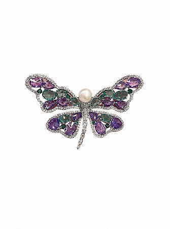 Broche de borboleta cravejado de zircônia banho em ródio branco