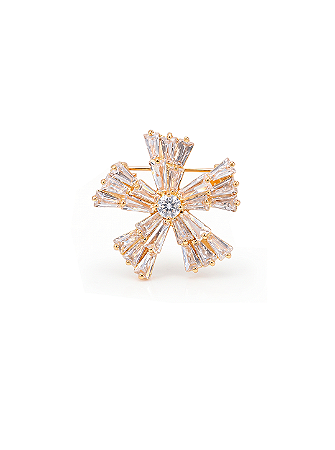 Broche de flor cravejado de zircônia cristal banho em ouro 18k