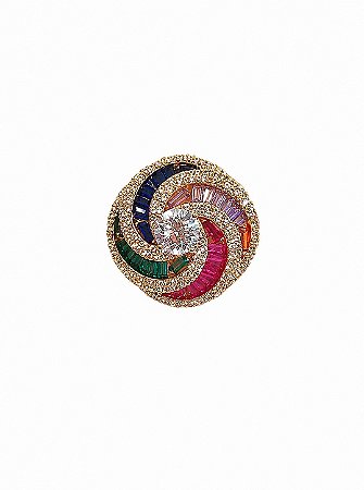 Broche cravejado de zircônia rainbow banho em ouro 18k