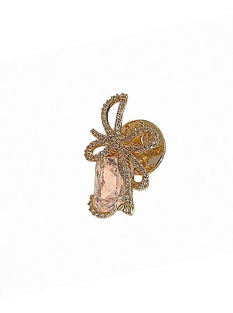 Broche de laço cravejado de zircônia cristal banho em ouro 18k