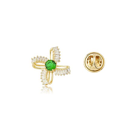 Broche cravejado de zircônia cristal banho em ouro 18k