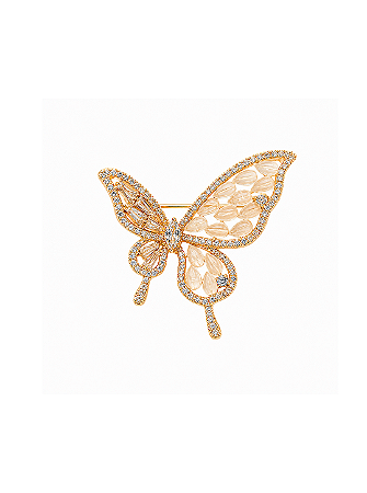 Broche de borboleta cravejado de zircônia cristal e madre pérola banho em ouro 18k