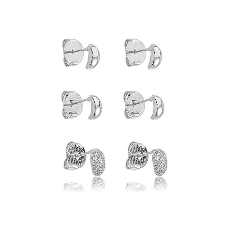 Brinco de trio com zircônia cristal banho em ródio branco