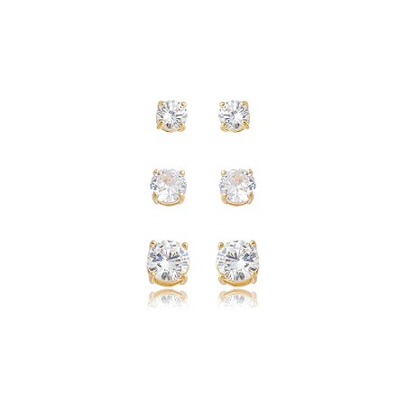 Brinco de trio cravejado de zircônia 5A cristal banho em ouro 18k