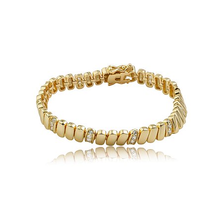 Pulseira cravejada de zircônia cristal banho em ouro 18k