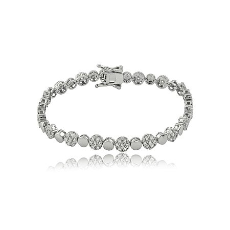 Pulseira cravejada de zircônia cristal banho em ródio branco