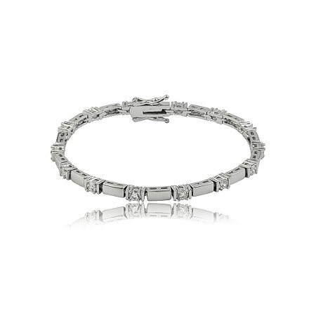 Pulseira cravejada de zircônia cristal banho em ródio branco