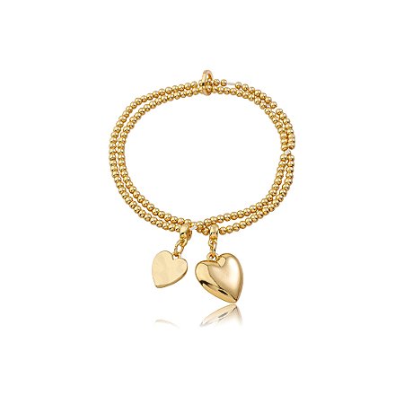 Pulseira de coração dupla lisa banho em ouro 18k